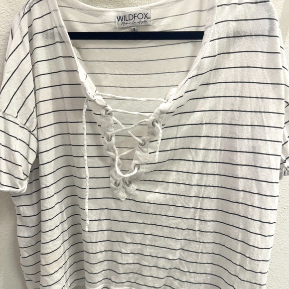 Wildfox Striped Lace-front Relaxed T-shirt - Picture 1 of 2